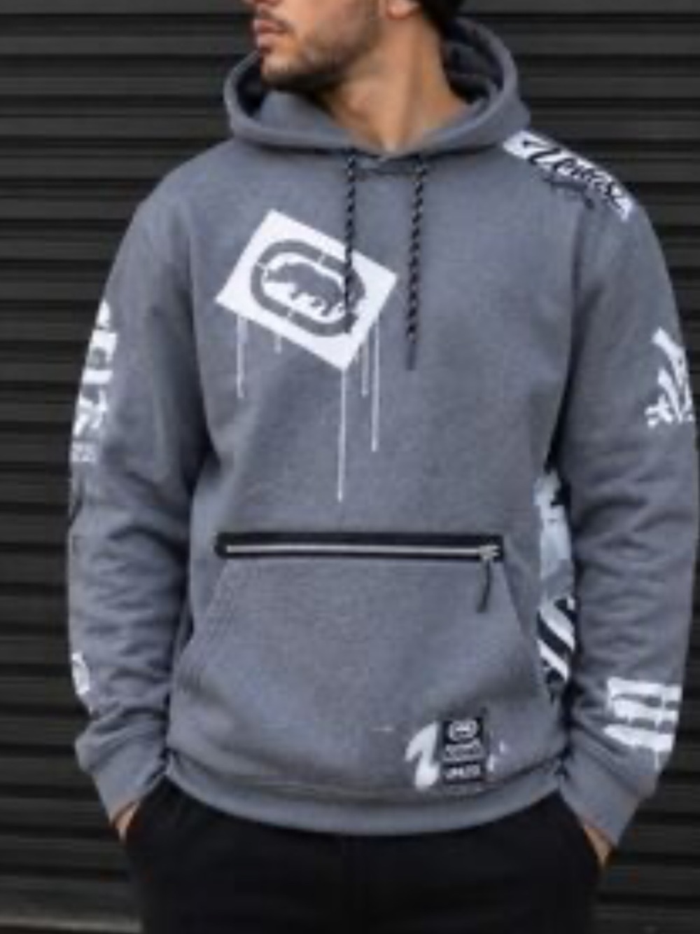 Ecko Unlimited Gray Graphic Pullover Hoodie